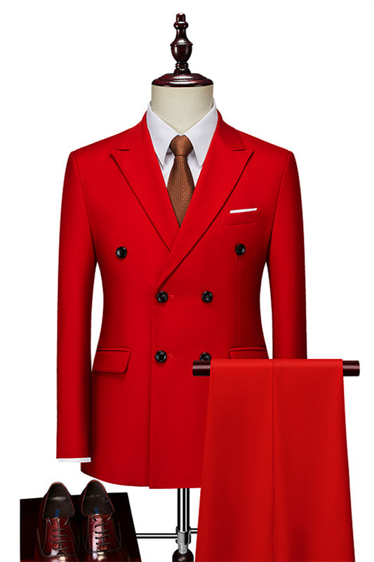Red Slim Fit Double-Breasted Peaked Lapel Prom Suit for Men