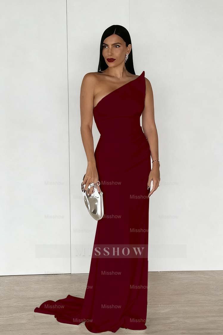 Red Strapless Sleeveless Long Mermaid Formal Dress With Pleated