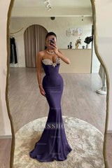 Red Sweetheart Sleeveless Mermaid Satin Beaded Pleated Floor Length Formal Evening Dress