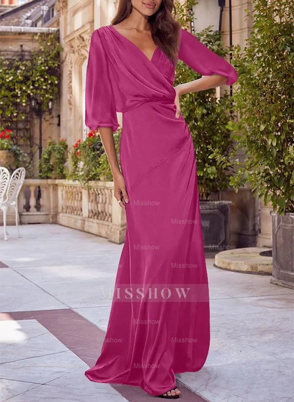 Red V-neck Floral Print Column Dress for Mothers of the Bride & Groom