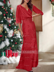 Red V-neck Floral Print Column Dress for Mothers of the Bride & Groom