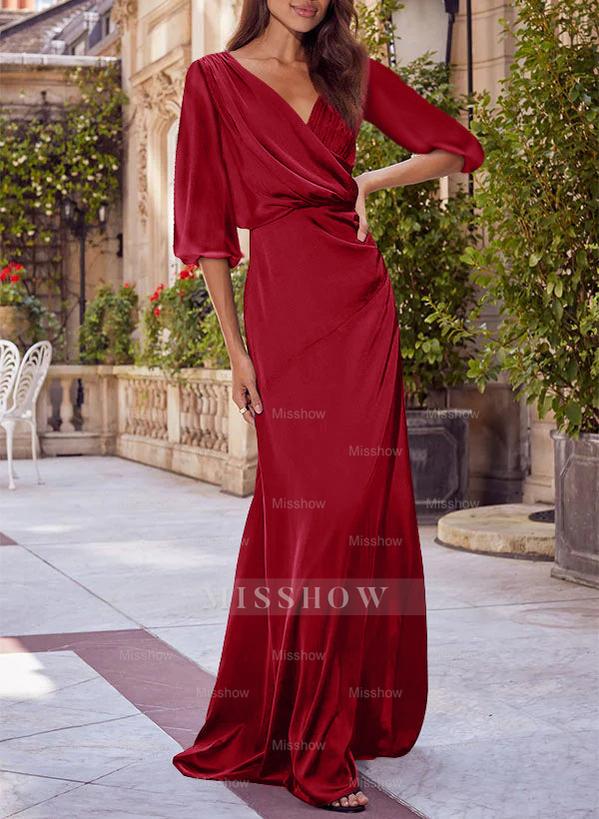 Red V-neck Floral Print Column Dress for Mothers of the Bride & Groom