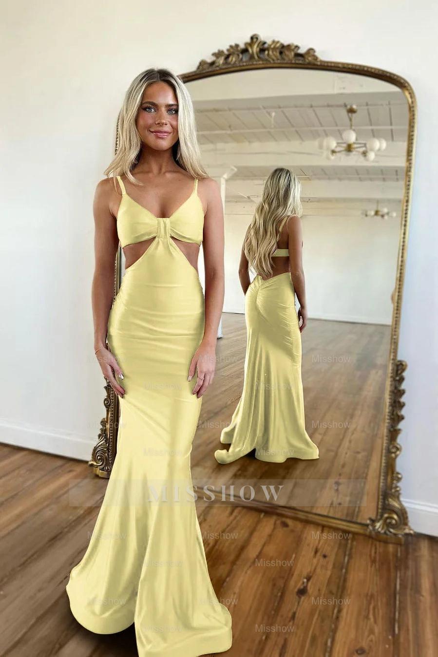 Red Waistless Sleeveless Tight Fitting Spaghetti Strap Mermaid Formal Dress