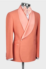 Refined Coral Shawl Lapel Double Breasted Wedding Suit