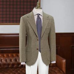 Refined Khaki Notched Lapel Prom Ensemble For Men