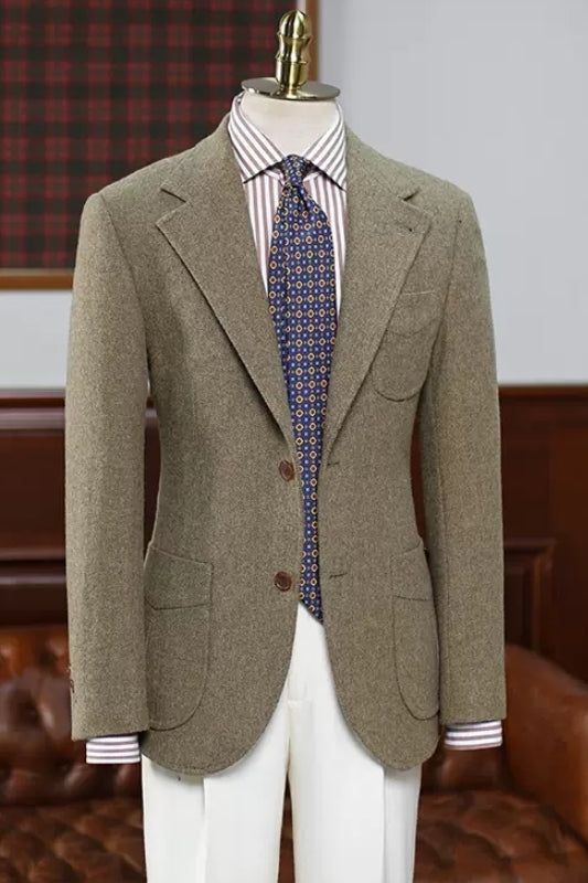 Refined Khaki Notched Lapel Prom Ensemble For Men