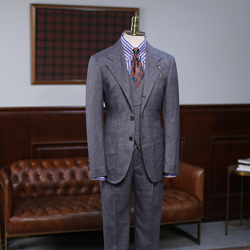 Regular Dark Gray Plaid Three Pieces Slim Fit Custom Business Suit