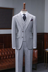 Regular Gray Small Plaid Peak Lapel Two Button Business Suit