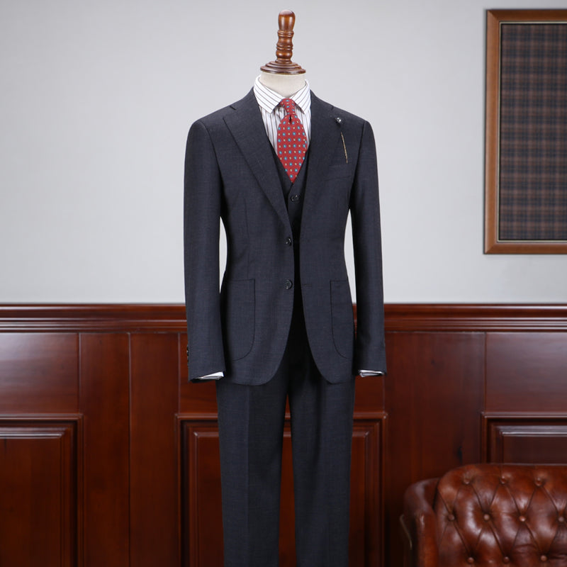 Regular Three Pieces Notched Lapel Slim Fit Tailored Men’s Business Suit