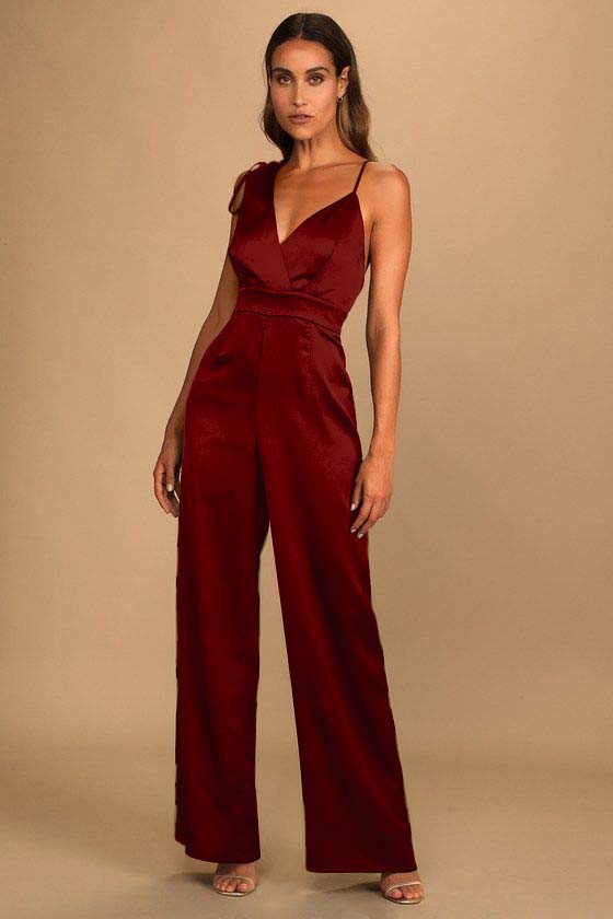 Retro Emerald Green Satin Asymmetrical Wide-Leg Jump Suit
