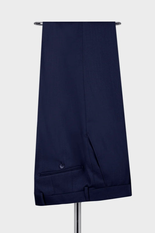 Rich Navy Peak Lapel Three Piece Business Wear