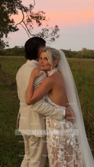 Romantic Long Champagne Halter A-line Backless Wedding Dress