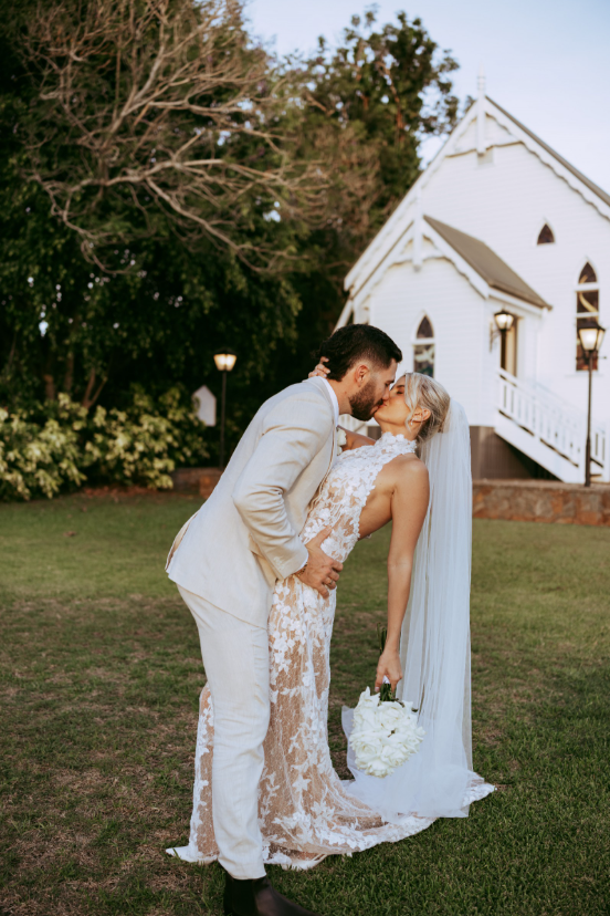 Romantic Long Champagne Halter A-line Backless Wedding Dress