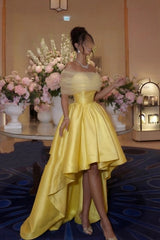Romantic Off-the-Shoulder Satin Organza Ruffle A-Line Hi-Low Layered Party Dress