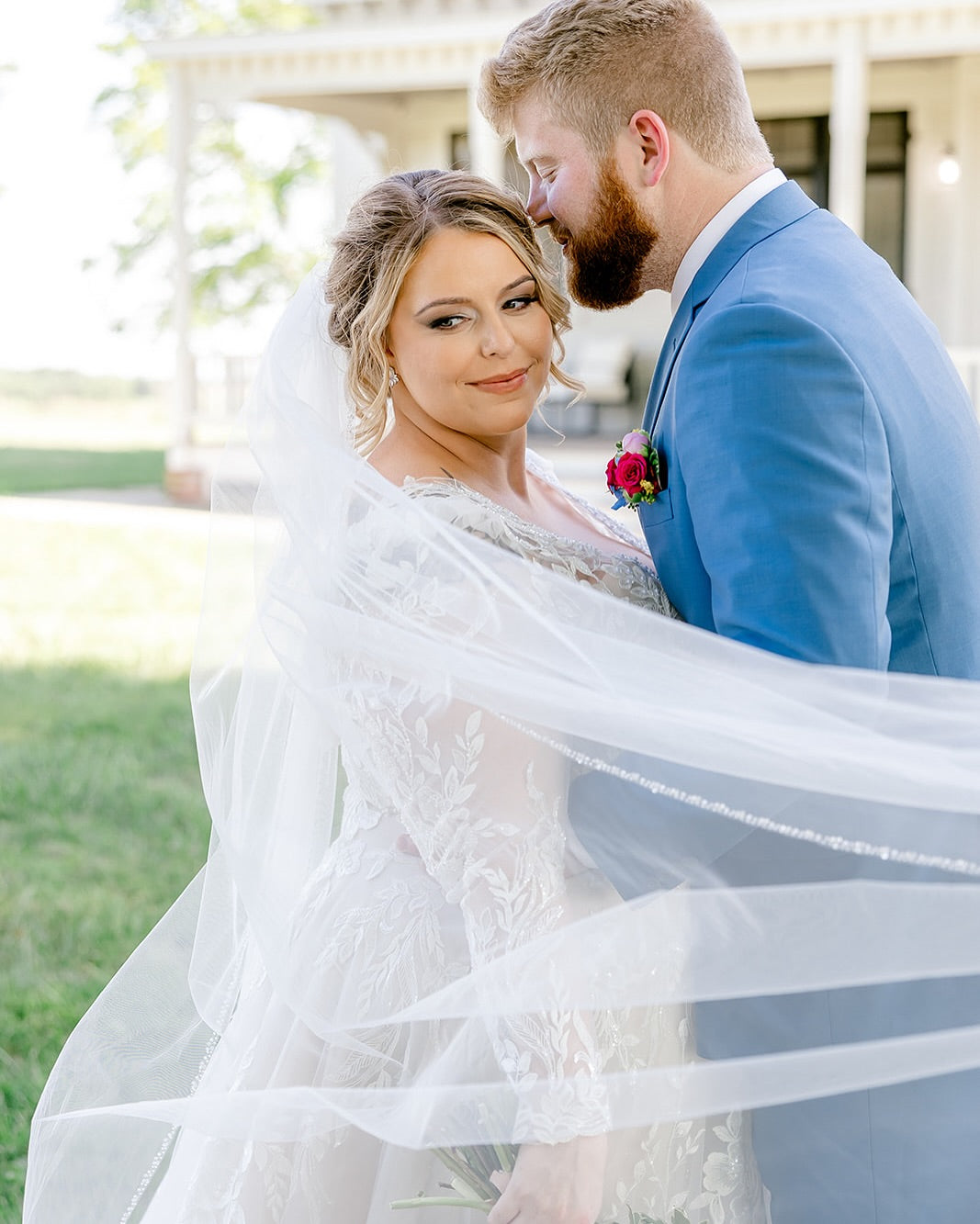Romantic White A-Line V-Neck Long Sleeves Lace Chapel Train Wedding Dress With Appliques