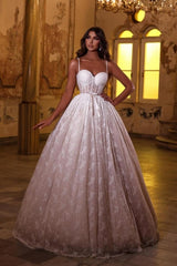 Romantic White Sweetheart Spaghetti Strap Sleeveless Ball Gown Long Lace Wedding Dresses