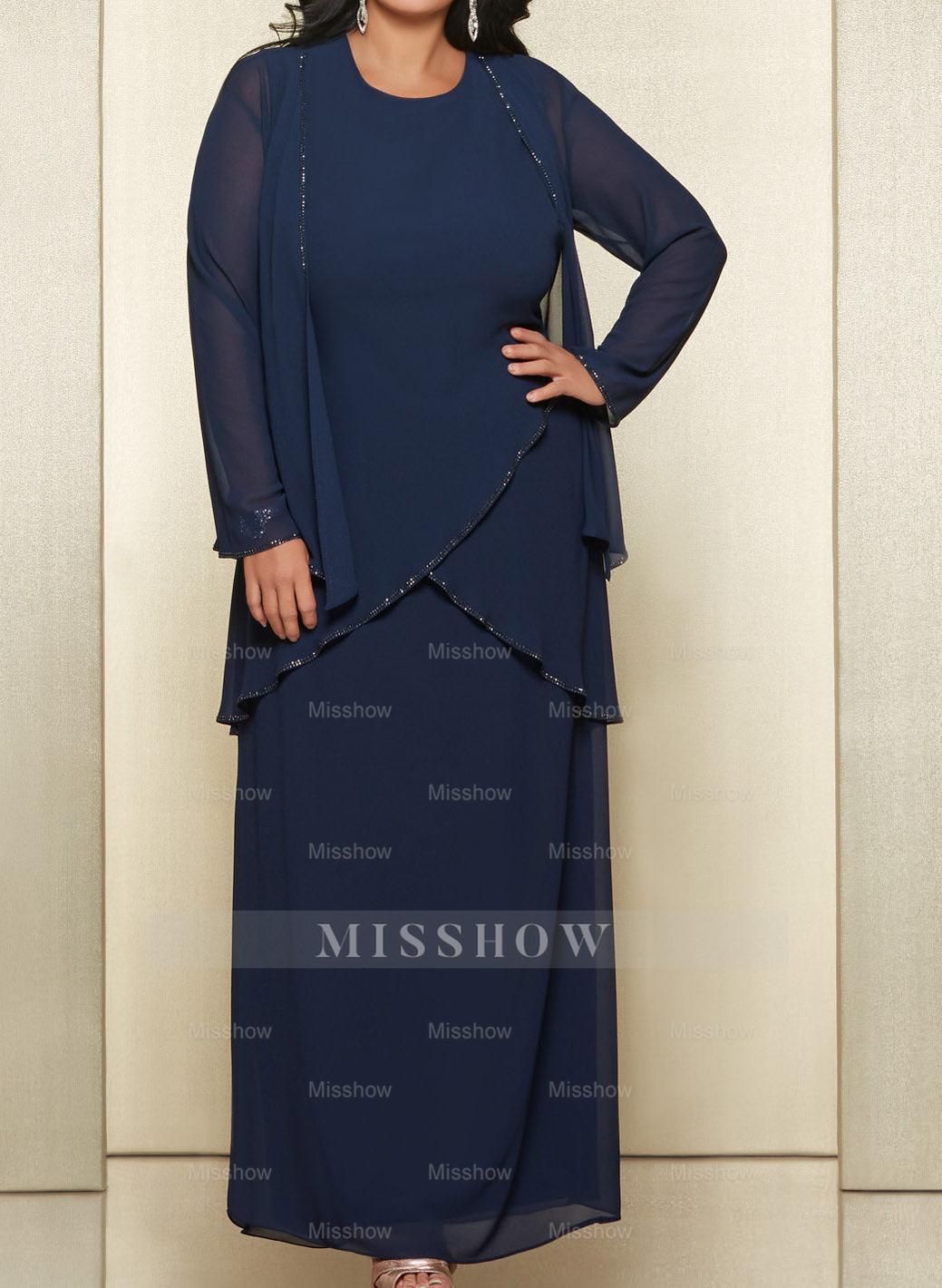 Round Neck Chiffon Mother of the Bride Dress with Jacket