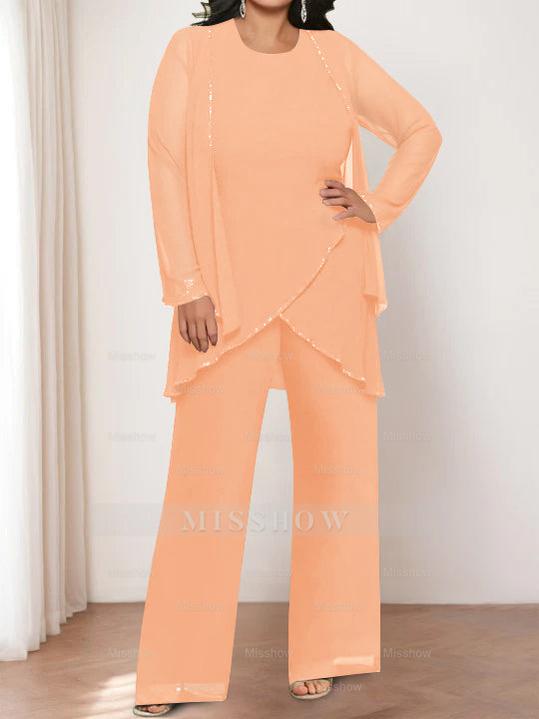Round Neck Chiffon Pantsuits with Jacket for the Mother of the Bride
