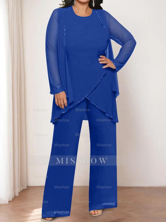 Round Neck Chiffon Pantsuits with Jacket for the Mother of the Bride