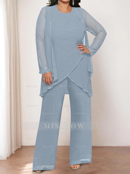 Round Neck Chiffon Pantsuits with Jacket for the Mother of the Bride
