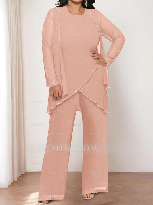 Round Neck Chiffon Pantsuits with Jacket for the Mother of the Bride