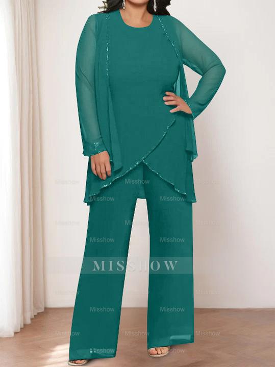 Round Neck Chiffon Pantsuits with Jacket for the Mother of the Bride