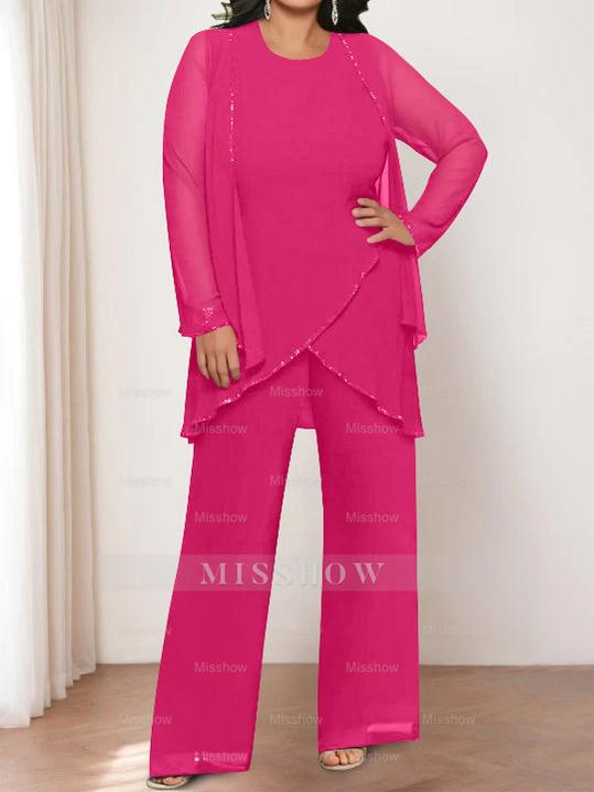 Round Neck Chiffon Pantsuits with Jacket for the Mother of the Bride