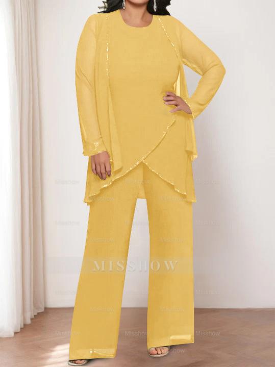 Round Neck Chiffon Pantsuits with Jacket for the Mother of the Bride