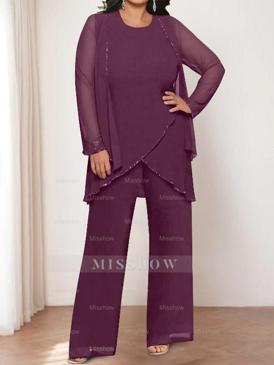 Round Neck Chiffon Pantsuits with Jacket for the Mother of the Bride