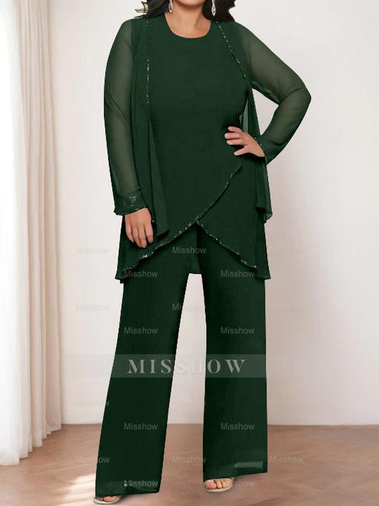 Round Neck Chiffon Pantsuits with Jacket for the Mother of the Bride