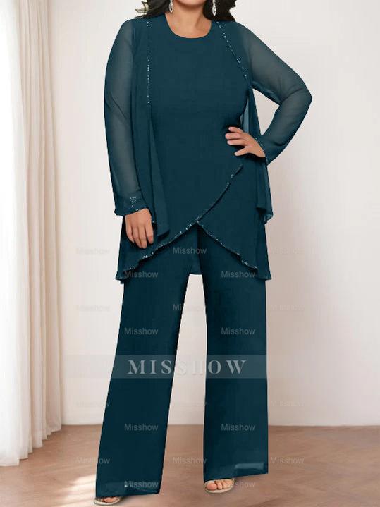 Round Neck Chiffon Pantsuits with Jacket for the Mother of the Bride