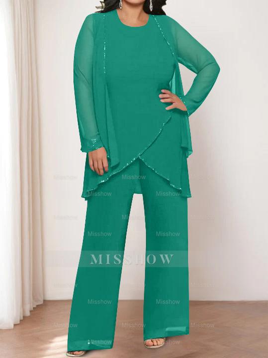 Round Neck Chiffon Pantsuits with Jacket for the Mother of the Bride