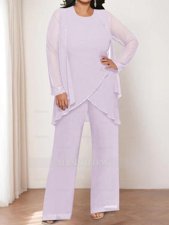 Round Neck Chiffon Pantsuits with Jacket for the Mother of the Bride