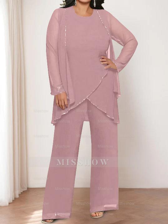 Round Neck Chiffon Pantsuits with Jacket for the Mother of the Bride