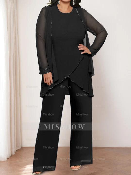 Round Neck Chiffon Pantsuits with Jacket for the Mother of the Bride