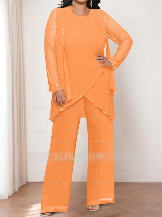 Round Neck Chiffon Pantsuits with Jacket for the Mother of the Bride