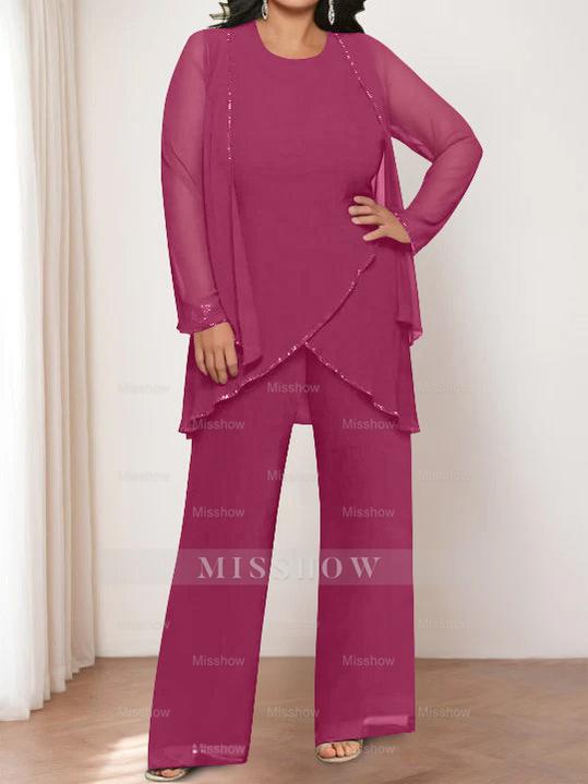 Round Neck Chiffon Pantsuits with Jacket for the Mother of the Bride