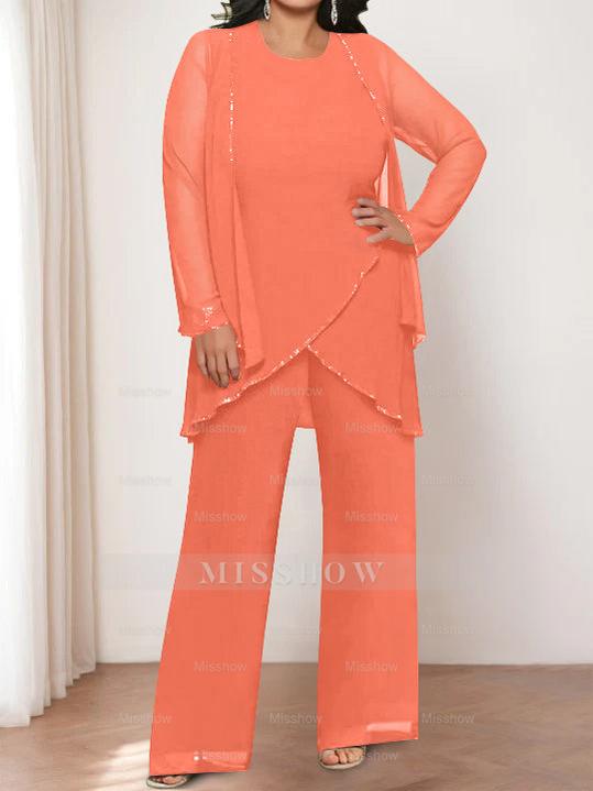 Round Neck Chiffon Pantsuits with Jacket for the Mother of the Bride