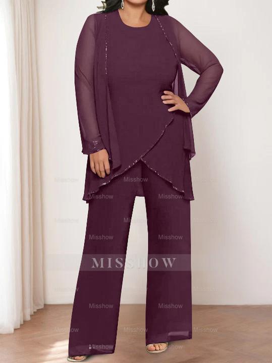 Round Neck Chiffon Pantsuits with Jacket for the Mother of the Bride