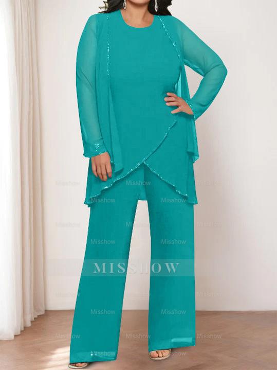 Round Neck Chiffon Pantsuits with Jacket for the Mother of the Bride