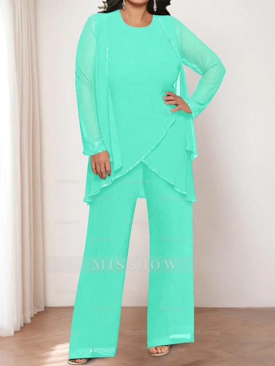 Round Neck Chiffon Pantsuits with Jacket for the Mother of the Bride