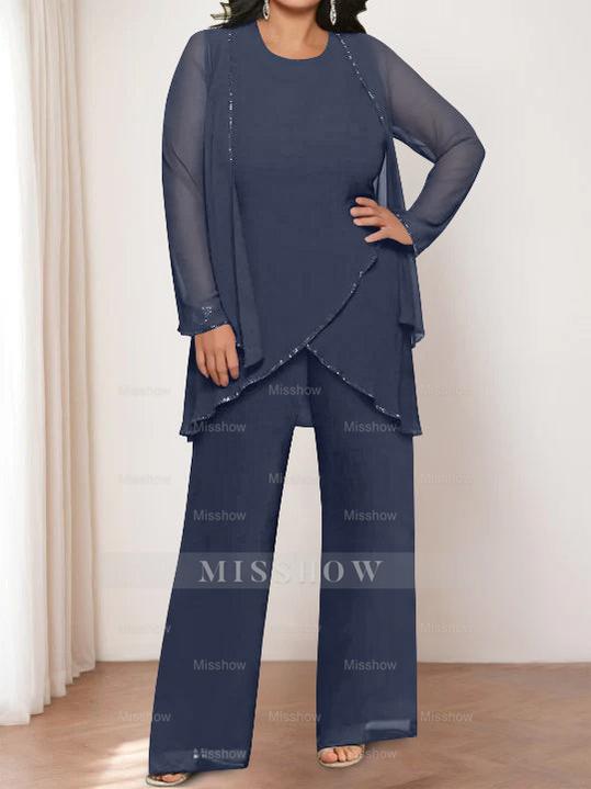 Round Neck Chiffon Pantsuits with Jacket for the Mother of the Bride