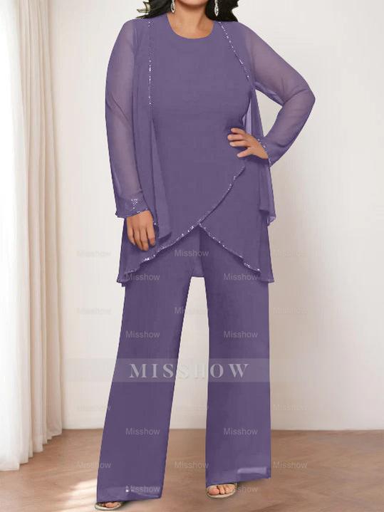 Round Neck Chiffon Pantsuits with Jacket for the Mother of the Bride