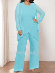 Round Neck Chiffon Pantsuits with Jacket for the Mother of the Bride