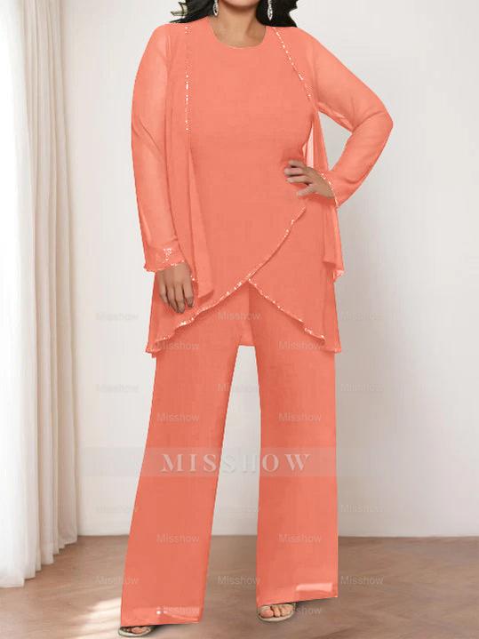 Round Neck Chiffon Pantsuits with Jacket for the Mother of the Bride