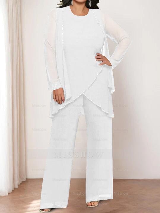 Round Neck Chiffon Pantsuits with Jacket for the Mother of the Bride