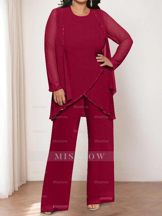 Round Neck Chiffon Pantsuits with Jacket for the Mother of the Bride