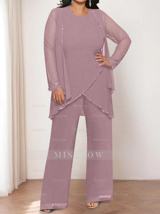 Round Neck Chiffon Pantsuits with Jacket for the Mother of the Bride