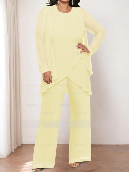 Round Neck Chiffon Pantsuits with Jacket for the Mother of the Bride