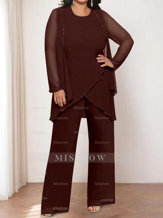 Round Neck Chiffon Pantsuits with Jacket for the Mother of the Bride